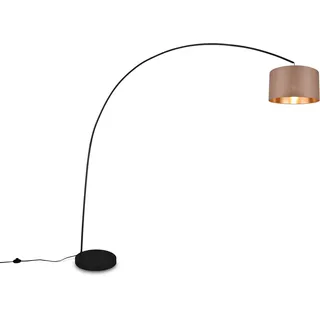 TRIO LEUCHTEN Stehlampe "MANSUR, Bogenlampe mit Stoffschirm, exkl. 1x E27 max 60W, Fußschalter", schwarz (schwarz matt), 1, Ø 45cm H: 210cm, 1 Stk., Leuchten, Bogenleuchte Wohnzimmer, Auslage 2m, Höhe 210cm, Schirm taupe/gold, Stehlampe