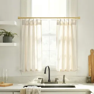 Küchenfenstervorhänge über der Spüle, Café-Vorhänge, 61 cm Länge, moderner Bauernhaus-Stil, Boho-Plissee, Leinen, durchscheinende Stufen, Kurze Vorhänge für kleine Fenster, 2 Stück, cremefarben