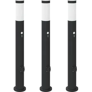 vidaXL Pollerleuchten mit Sensor&Steckdose 3er 80 cm Edelstahl IP44 - Schwarz