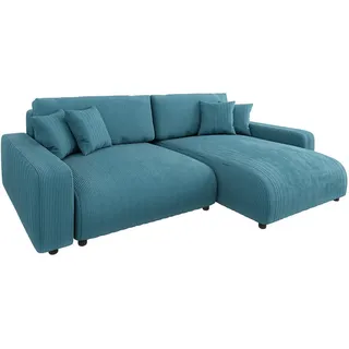s-style möbel Emma Ecksofa mit Schlaffunktion und Bettkasten in Cord-Stoff schöner Sitzkomfort, türkis 234 cm X 78 cm X 170 cm