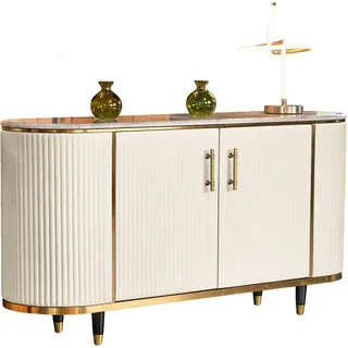 KAWOLA Sideboard MARIA Marmorplatte Kunstleder weiß - Weiß