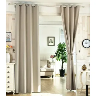 Woltu Gardinen, Vorhang für Wohnzimmer Kinderzimmer, mit Ösen, Leicht & Weich, Wärmeisolierend, 140 x 225 cm, Sand