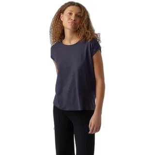 VERO MODA Damen Einfarbiges Stretch T-Shirt Basic Rundhals Top Oberteil Tief Angesetzte Schultern VMAVA, Farben:Blau-2, Größe:XL