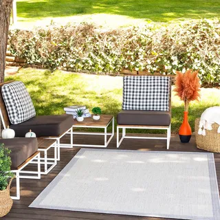 Livabliss Belek Outdoor wetterfest - In und Outdoor für Balkon 120x170 cm, Terrasse, Garten, Küche - e Boho Style für draußen - Elfenbein und Hellgrau