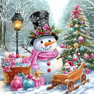 MAXBYE Diamond Painting Erwachsene Kits, DIY Schneemann Diamond Art Komplett Set, Weihnachtsbaum Runde Gem Kunst Kunsthandwerk Diamant Bilder Home Wall Christmas Decor Geschenk 30x30cm