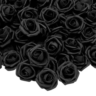 100 Stück Schwarze Rosen, künstliche Blumen, Großpackung für Hochzeitsdekorationen, stiellose Blütenköpfe für Wände, Bastelbedarf, kleine künstliche Schaumstoff-Rosen (7,6 cm)