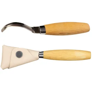 Morakniv Schnitzmesser 163 mit Birkenholzgriff - Doppelseitiges Löffelschnitzmesser aus schwedischem Edelstahl mit Lederscheide - 183 mm - Profi Schnitzmesser Erwachsene - Made in Sweden