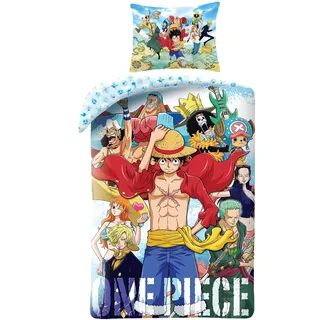 Elbenwald Bettwäsche - Verschiedene Anime Motive mit Reißverschluss Unisex Decke 135 x 200 cm, Kissen 80 x 80 cm Baumwolle Mehrfarbig (One Piece)