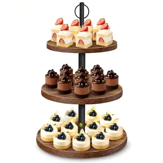 Mailfull Etagere 3 Etagen aus Holz mit Metallgriff Großer Cupcake Ständer | Ø 30/25/20 cm für Muffins Desserts Geburtstag Nachmittagstee Party Hochzeit Weihnachten
