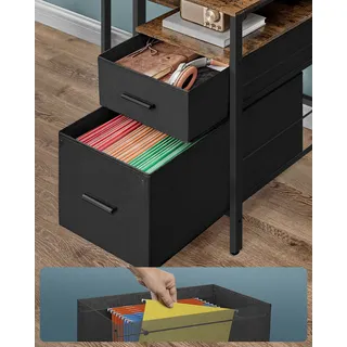 VASAGLE Schreibtisch mit Schubladen Computertisch LED-Beleuchtung Vintage - Braun