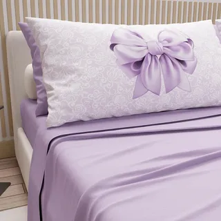 PETTI Artigiani Italiani - Bettwäsche aus Baumwolle mit Kissenbezügen mit Digitaldruck, für Einzelbett, komplettes Ober- und Unterlaken mit Ecken, Lila, 100% Made in Italy