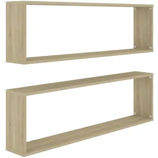vidaXL Wandregalset 2-teilig 100/15/30 cm aus Holzwerkstoff Sonoma-Eiche Dekor , Sonoma Eiche , Strukturbuche , Rechteckig , 100x30x15 cm , Wohnzimmer, Regale, Wandregale