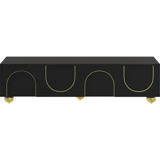 TV-Board - Lowboard - 170 cm Länge - Push-to-open - Strukturierte Türen - Goldfarbene runde Beine - Mit Einlegeböden - Skandinavisches Design - Schwarz - Schwarz