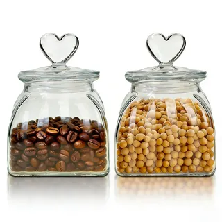 HomeyHoney Vorratsgläser mit Deckel Luftdicht 2er Set,Bonbonglas Mit Herzform Vorratsdosen Glas, Quadratische Behälter, 660ml Dekorative Vorratsglas Aufbewahrungsgläser für Candy Bar,Küche, Streifen