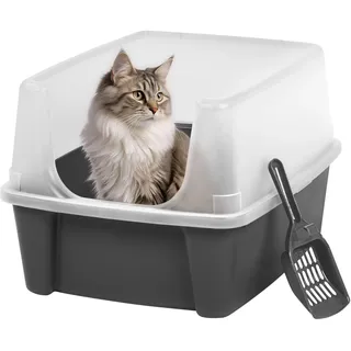 Iris Ohyama Katzenklo mit Schaufel, bis 7 kg, Grau, offen, ohne Deckel, Katzentoilette, hoher Abnehmbarer Rand, Für große Katzen, Kätzchen, Toilet, XXL Toilette, BPA-frei, Cat Litter Box, CLH-12