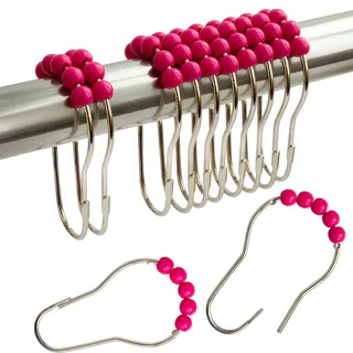 Duschvorhangringe, Edelstahl, Duschvorhanghaken, Acryl-Rollkugeln, rostfrei, strapazierfähig, für Badezimmervorhänge und Vorhänge (Magenta/12 Stück)