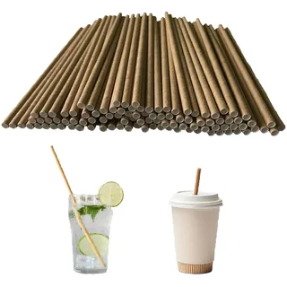 VEZODEK 100 Stück Papierstrohhalme Natur Braun Trinkhalme 20cm Strohhalme Papier Einweg | Cocktail Party Bubble Tea Strohhalm Kinder | Biologisch Abbaubar Kraftpapier Paper Straws (100, Braun)