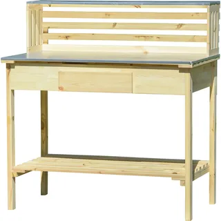 dobar® 29141FSCe XXL Premium Pflanztisch aus massivem Kiefernholz | Gärtnertisch mit verzinkter Arbeitsfläche und Ablage | Wetterfester Outdoor Umtopftisch | 117 x 62 x 124 cm | Natur
