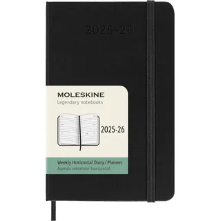 Moleskine Wochenkalender 2025-2026, 18-Monats-Horizontal-Wochenplaner, Harte Einband und Gummiband, Taschenformatformat 9 x 14 cm, Schwarz