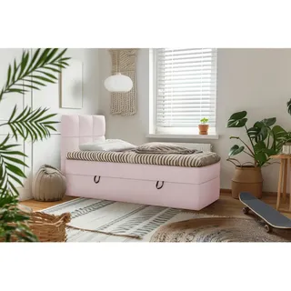 Mid.you Boxbett , Holz, Textil, Holzwerkstoff , H3 , 90x200 cm , Bettkasten, gepolstertes Kopfteil, Stoffauswahl, Topper durchgehend , Holzmöbel, Holzbetten, Boxspringbetten Holz