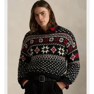 Polo Ralph Lauren für Herren. 710982258001 Kaschmir-Pullover mit schwarzen Schneeflocken (S), Lässig, Mehrfarbig, Cachemir