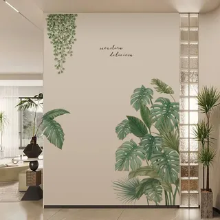 Wandtattoo Pflanzen Tropische, Grüne Blätter Wandtattoo Palme Blätter Pflanzen Wandaufkleber Wandtattoos Dschungel Abnehmbar Wasserfest Hängende Rebe Wandbild Für Wohnzimmer Schlafzimmer Flur Wanddeko