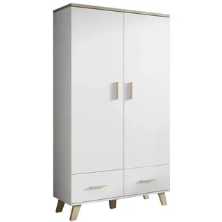 Furniture24 Kleiderschrank Lotta, 2 Türiger Wohnzimmerschrank, Schrank, Skandinavisch, Briliant Weiß, Drehtürenschrank - Weiß