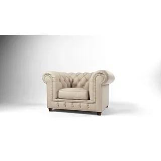 Edler Design Chesterfield Polster Sessel Fernseh Sitz Club Lounge Textil Leder - Weiß