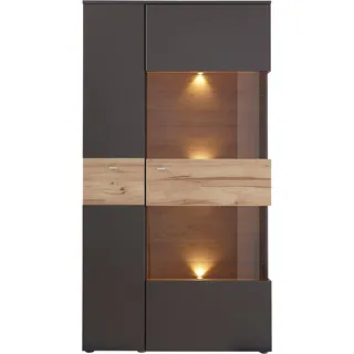 FORTE Vitrine »Como« Highboard, LED Beleuchtung Einlegeböden, Glastüre, Soft Close, grau