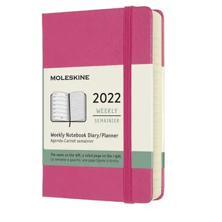 Moleskine 12 Monate Tagesplaner 2022, Tageskalender 2022, fester Einband und Verschluss, Format Pocket 9 x 14 cm, Farbe Bougainville Rosa, 400 Seiten