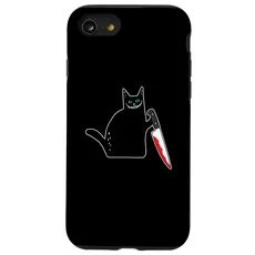 Hülle für iPhone SE (2020) / 7 / 8 Lustige schwarze Katze mit blutigem Messer Grinse Katze