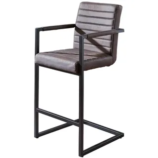 Barstuhl Barhocker mit Armlehnen Freischwinger Wildlederoptik PARZIVO - Braun