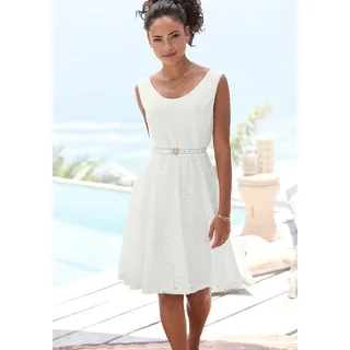Spitzenkleid LASCANA "mit breiten Trägern und tiefem Rundhalsausschnitt", Damen, Gr. 34, N-Gr, weiß, Spitze, Obermaterial: 98% Polyamid, 2% Elasthan. Futter: 95% Viskose, 5% Elasthan, unifarben, festlich, figurumspielend ca. Mitte Oberschenkel, Rundhals, Kleider Spitzenkleid, elegantes Sommerkleid, Partykleid, Festkleid, Cocktailkleid, festlich