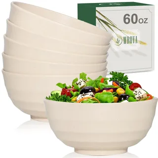 Wrova Schüssel-Sets 1770ml wiederverwendbare große Salatschüssel, mikrowellen- und spülmaschinenfeste Schüsseln, Servierschüssel-Sets, Küchenschüsseln zum Servieren von Ramen und Salat 6-Teilig, Beige
