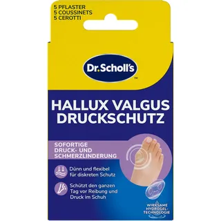 Dr. Scholl’s Hallux-Valgus Druckschutz mit Hydrogel Technologie, 5 Stück, Sofortige und ganztägige Schmerzlinderung bei Hallux-Valugus, schützt vor Reibung und Druck durch Schuhe, dünn und flexibel