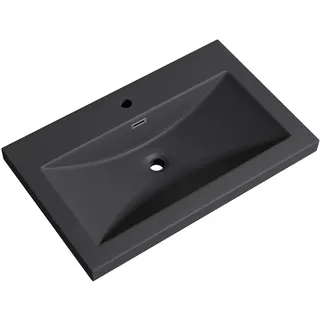 mai & mai Mai & Waschbecken Einbauwaschbecken Waschschale Waschtisch Mineralguss Matt Anthrazit 1 Armaturenloch Überlauf-Funktion Breite: 76,5cm Col01