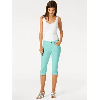 3/4-Hose HEINE, Damen, Gr. 46, Normalgrößen, blau (türkis), 98% Baumwolle, 2% Elasthan, unifarben, knielang, Hosen 3/4-Hose