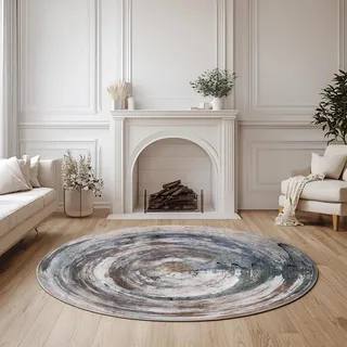WTHYGB Abstrakt Rund Teppich Waschbarer, 180cm Runder Wohnzimmer Schlafzimmer rutschfest Carpet, Kunstwolle Küchenteppich, Weicher Kreis Teppich für Kinderzimmer Esszimmer Büro #Y1037