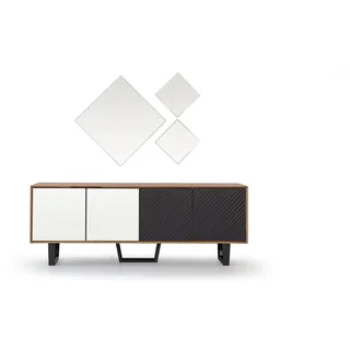 JV Möbel Modernes Esszimmer-Set: Sideboard und 3x Spiegel 4tlg - Braun, Schwarz