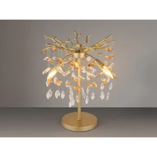 Ausgefallene große Tischlampe Gold mit Kristall 2-farbig, Nachttischlampe 50cm