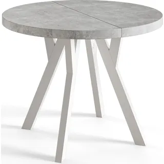 alpi meble Runder Esszimmertisch OVO, ausziehbarer Tisch Durchmesser: 80 cm bis 130 cm Wohnzimmertisch Farbe: Grau, mit Stabile Beine in Farbe Weiß - Grau/Weiß