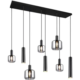 meineWunschleuchte Pendel-Leuchte mehrflammig, Rauchglas Schwarz | Breite 118cm, mit LED Leuchtmitteln dimmbar, Lampenschirme Chrom bedampft, moderne Esszimmerlampe hängend 8-flammig