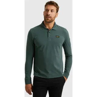 Langarm-Poloshirt PME LEGEND, Herren, Gr. M, grün (stargazer), Web, Obermaterial: 95% Baumwolle, 5% Elasthan, unifarben, regular fit normal, ohne Ausschnitt, Rippbündchen, Shirts Langarm-Poloshirt, mit Logo Stickerei