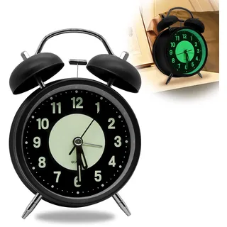 Idota Leuchtende Wecker, Lautloser Wecker Analog Ohne Ticken Retro Doppelglockenwecker mit Naghlight und 4 Zoll Großes Zifferblatt Batteriebetrieben (Ohne Akku) Lauterwecker für Tiefschläfer