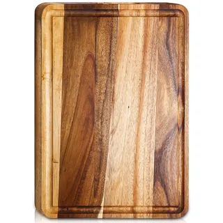 Schneidebrett Holz, 44x30x1.5cm Küchenbrett aus Akazienholz, Holzschneidebretter mit Saftrille, Groß Schneidebrett Holz Servierbrett Charcuteriebrett für Obst Fleisch Gemüse Käse(Braun)