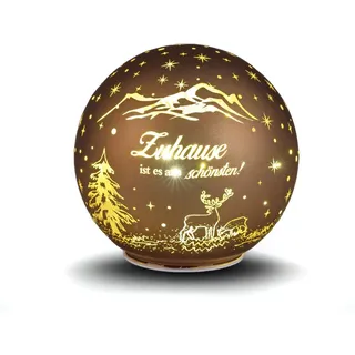 Formano Deko-Kugel braun-Gold 12 cm mit LED Licht Timer Beleuchtete Glaskugel - Weihnachtsdekoration Tisch Regal Deko-Kugel Timer Weihnachtskugel zum Stellen Weihnachten