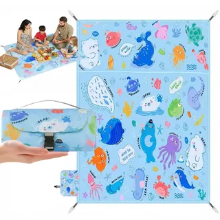 CECOMBINE Mini Picknickdecke 210x220 cm, wasserdichte, Ultraleichte, Tragbare Picknickdecke mit 4 Heringen, Maschinenwaschbare Kleine Outdoor Stranddecke für Strand, Picknick, Camping Wandern