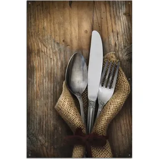 Wallario Outdoor-Poster für Garten oder Balkon, Motiv Besteck Set, in ca. 61 x 91,50 cm - Braun