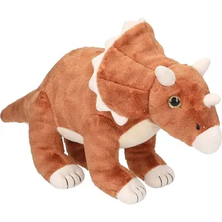 DEPESCHE 12684 Dino World - Kuscheltier Dinosaurier Triceratops mit braunem Fell und Glitzeraugen, ca. 36 cm großer Plüschdino