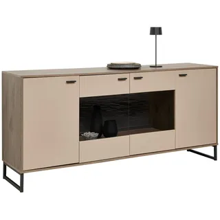 Carryhome Sideboard , Eichefarben, Hellgrau , Holzwerkstoff , 3 Fächer , 184x85x44 cm , Beimöbel erhältlich, stehend , Wohnzimmer, Wohnwände, Wohnwand-Serien